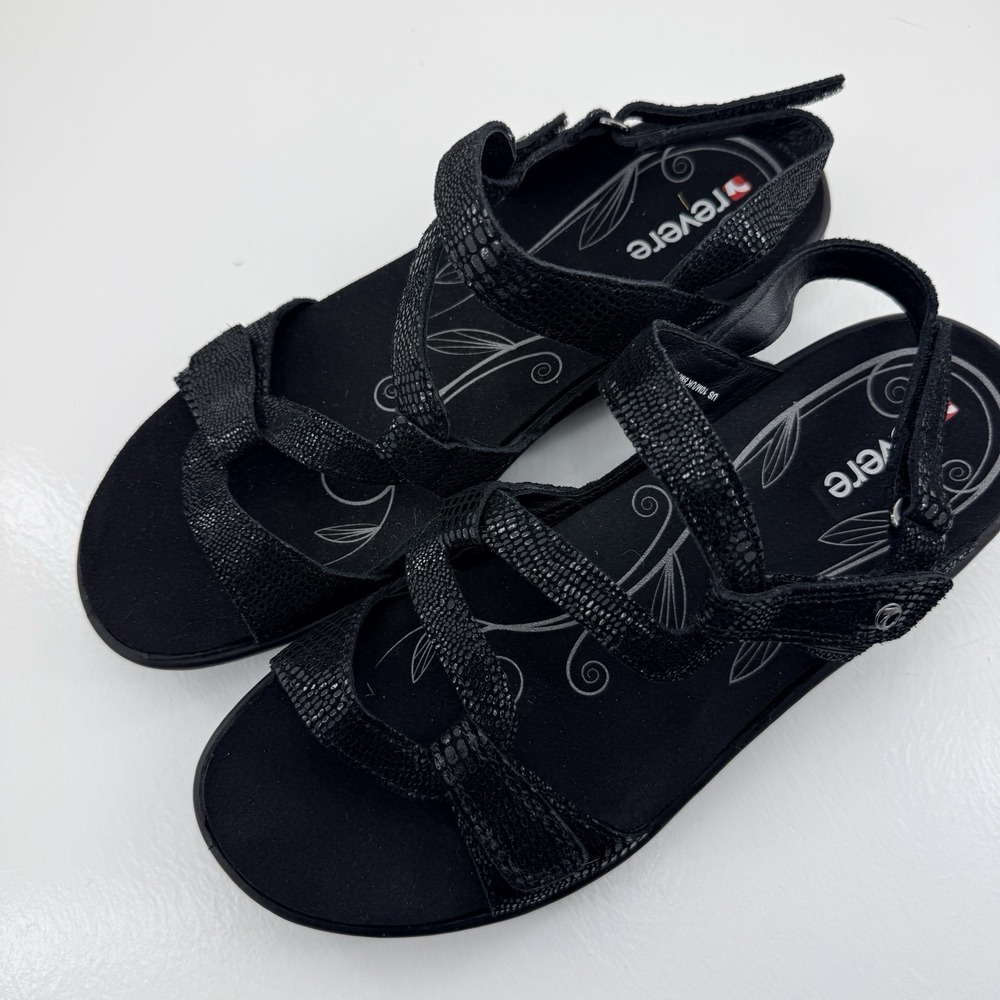 Revere Emerald Miami Women's US Size 10 Black Leather Arch Support Strap Sandals - Picture 2 of 10